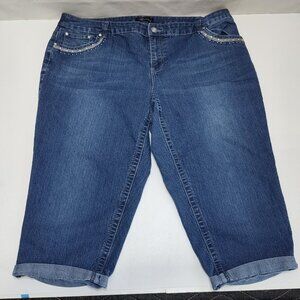 Baccini Capris 18W Denim Jeans Rhinestone & Stud Embellished Pockets Cuffed Hem